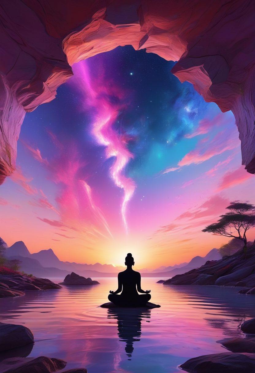 A serene landscape showcasing an abstract representation of emotional well-being, with a central glowing Qubic structure radiating vibrant, colorful energy patterns. Surrounding the Qubic are diverse silhouettes of people meditating and connecting, symbolizing harmony and balance. The backdrop features soft, calming colors blending into a peaceful sky, evoking a sense of tranquility. super-realistic. vibrant colors. calming atmosphere.